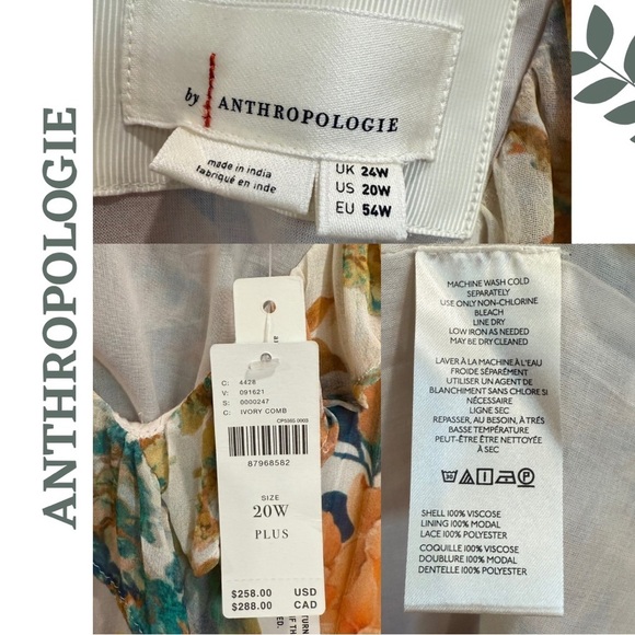 Anthropologie Floral Ruffle Maxi Hi Low Dress - V Neck Lined Romantic Size 20W - Picture 13 of 13